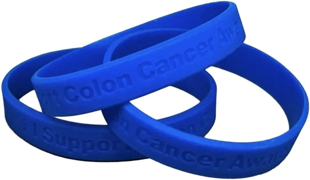 10 Blue" I Support Colon Cancer Awareness" Bracelets 100% Medical Grade Silicone - Latex and Toxin Free - 10 Bracelets - Show Your Support For Colon Cancer Awareness