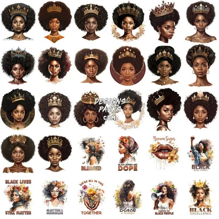 100 Black History Girls Mega Designs Bundle PNG