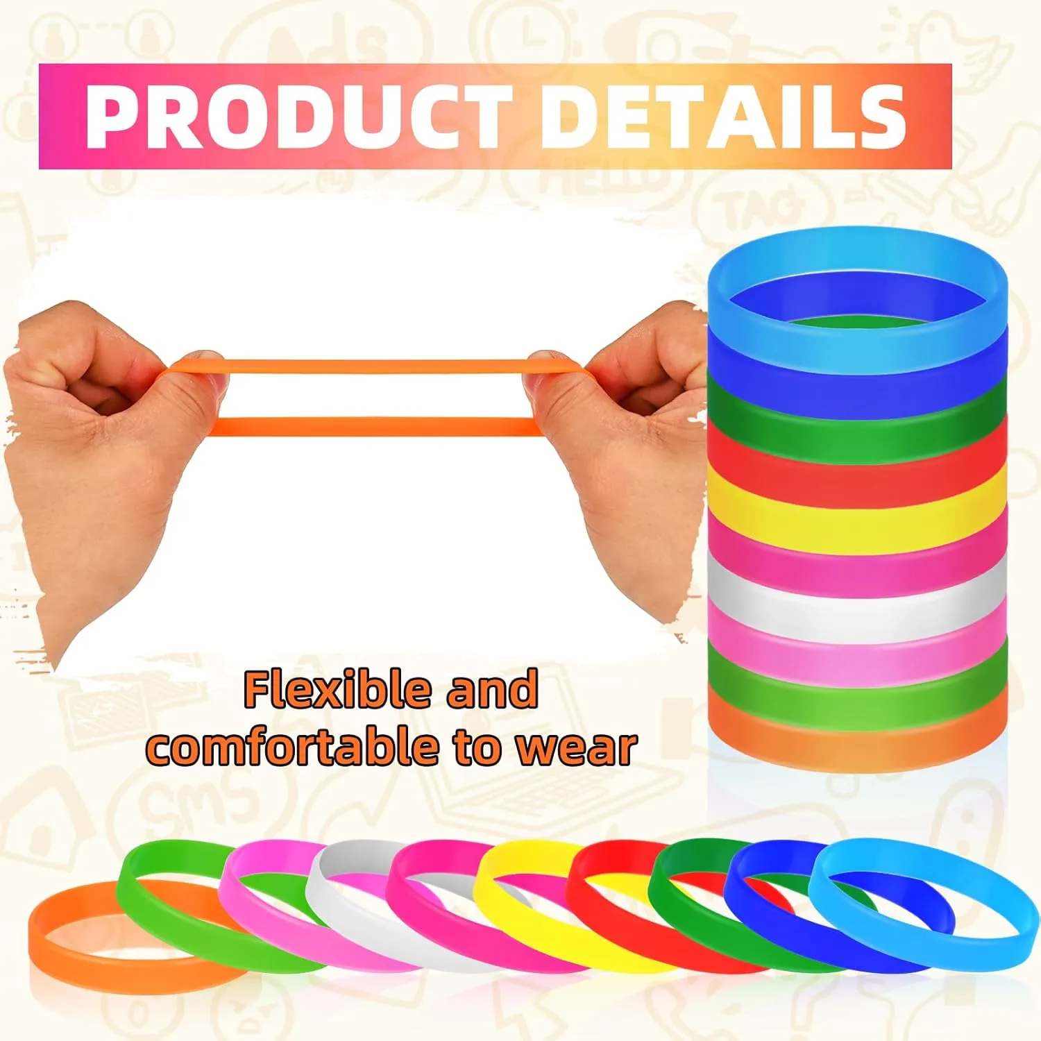 100 Pieces Colored Silicone Wristbands Bulk Rubber Bracelets, Plain Rubber Bracelets-10 Mix Colors For Adults Teens