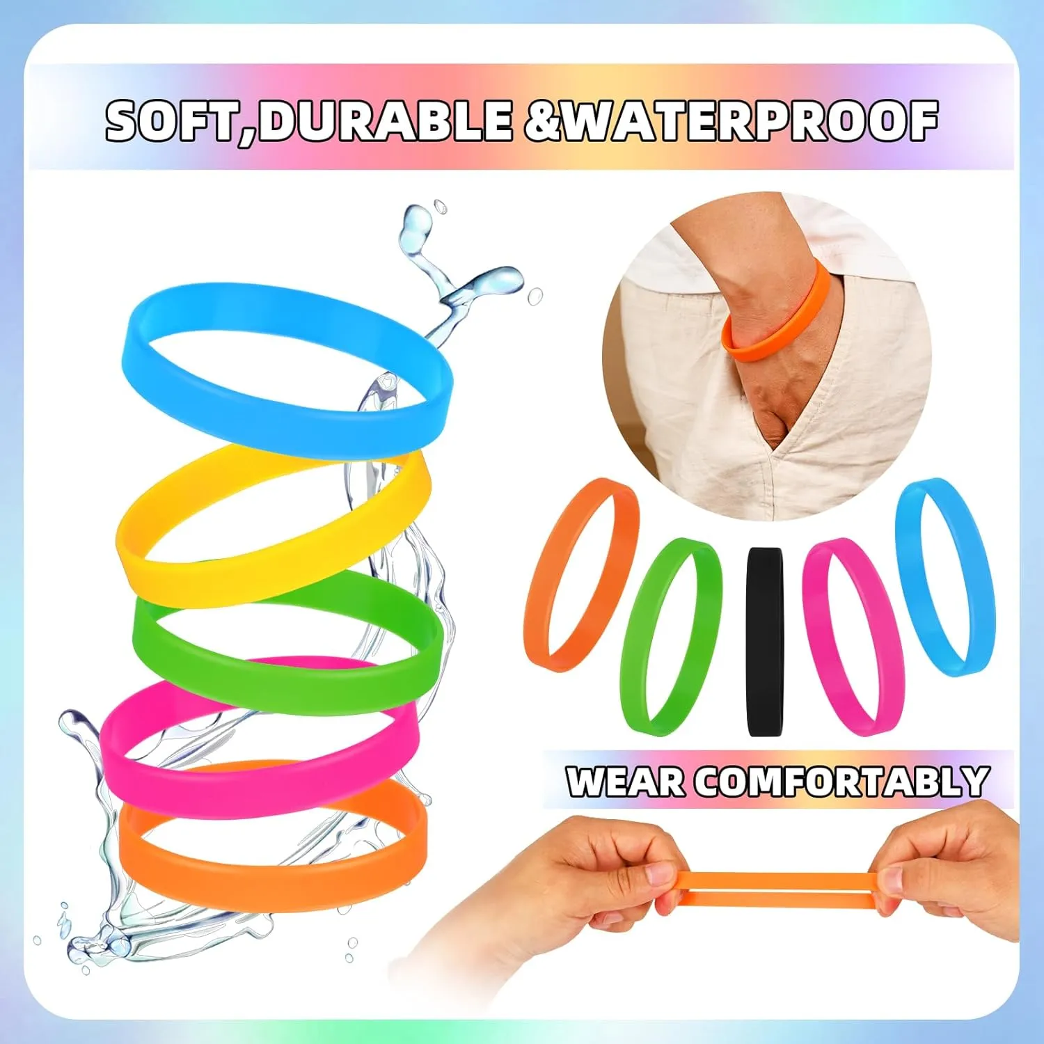100 Pieces Colored Silicone Wristbands Bulk Rubber Bracelets, Plain Rubber Bracelets-10 Mix Colors For Adults Teens