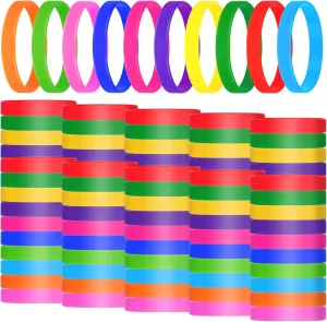 100 Pieces Colored Silicone Wristbands Bulk Rubber Bracelets, Plain Rubber Bracelets-10 Mix Colors For Adults Teens