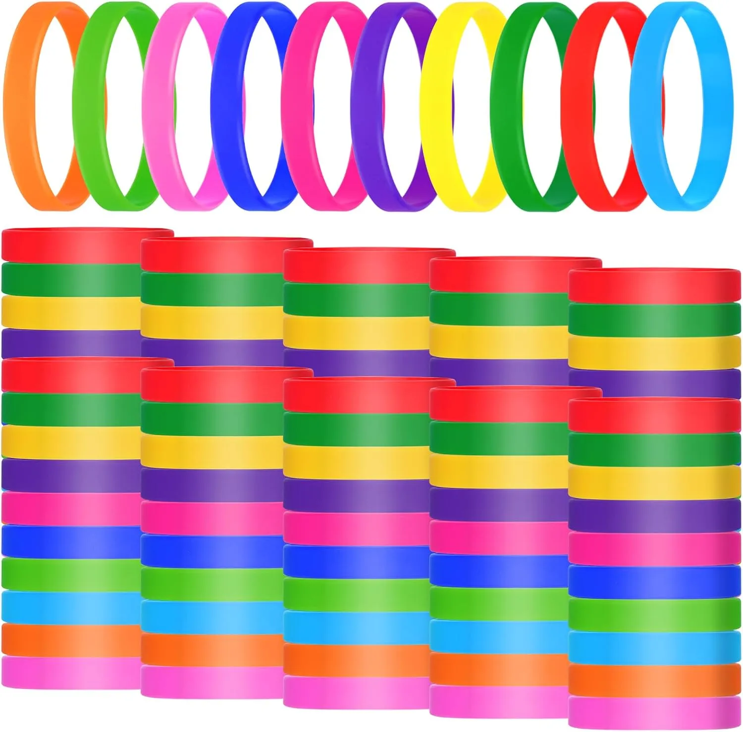 100 Pieces Colored Silicone Wristbands Bulk Rubber Bracelets, Plain Rubber Bracelets-10 Mix Colors For Adults Teens