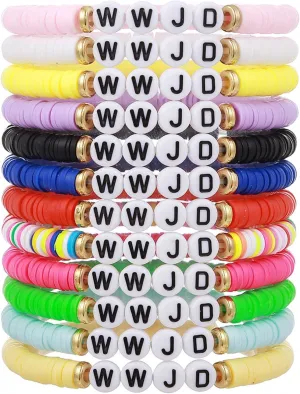 12 PCS WWJD Clay Bracelets Set Colorful What Would Jesus Do Bracelets for Women Men Jewelry