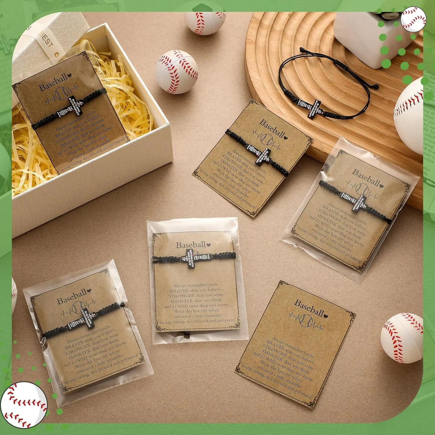 12 Set Softball Soccer Baseball Bracelets Gifts Adjustable Cross Charm Bracelets Softball Baseball Soccer Party Favor Team Gifts with Inspirational Cards for Teen Player Group Ball Lover