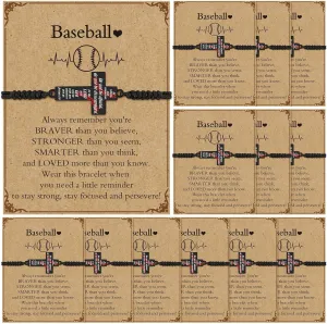 12 Set Softball Soccer Baseball Bracelets Gifts Adjustable Cross Charm Bracelets Softball Baseball Soccer Party Favor Team Gifts with Inspirational Cards for Teen Player Group Ball Lover