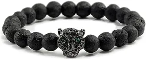 12 Style Bracelet Men Black Lava Healing Balance Beads Reiki Buddha Prayer Natural Stone Yoga Bracelet For Women Leopard Head BR2G8 (Black style 1)