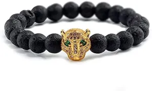 12 Style Bracelet Men Black Lava Healing Balance Beads Reiki Buddha Prayer Natural Stone Yoga Bracelet For Women Leopard Head BR2G8 (G white style 1)