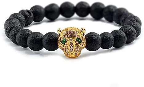 12 Style Bracelet Men Black Lava Healing Balance Beads Reiki Buddha Prayer Natural Stone Yoga Bracelet For Women Leopard Head BR2G8 (G white style 1)