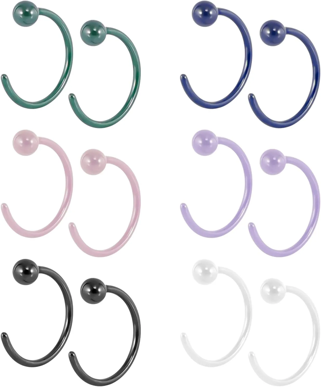 12pcs Ceramic Half Hoop Nose Rings for Sensitive Skins 20G Multi Colored Porcelain Nose Piercing Hoop Rings Set for Women Men