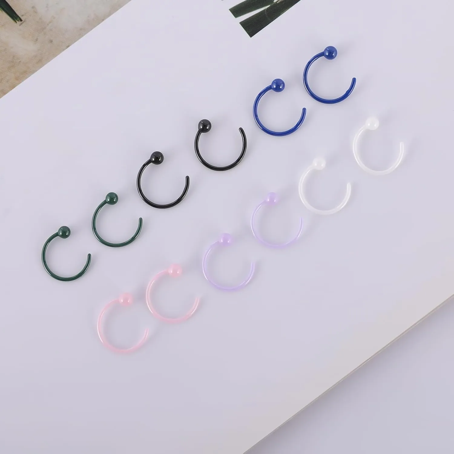 12pcs Ceramic Half Hoop Nose Rings for Sensitive Skins 20G Multi Colored Porcelain Nose Piercing Hoop Rings Set for Women Men