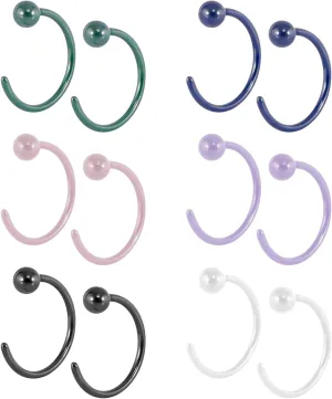 12pcs Ceramic Half Hoop Nose Rings for Sensitive Skins 20G Multi Colored Porcelain Nose Piercing Hoop Rings Set for Women Men