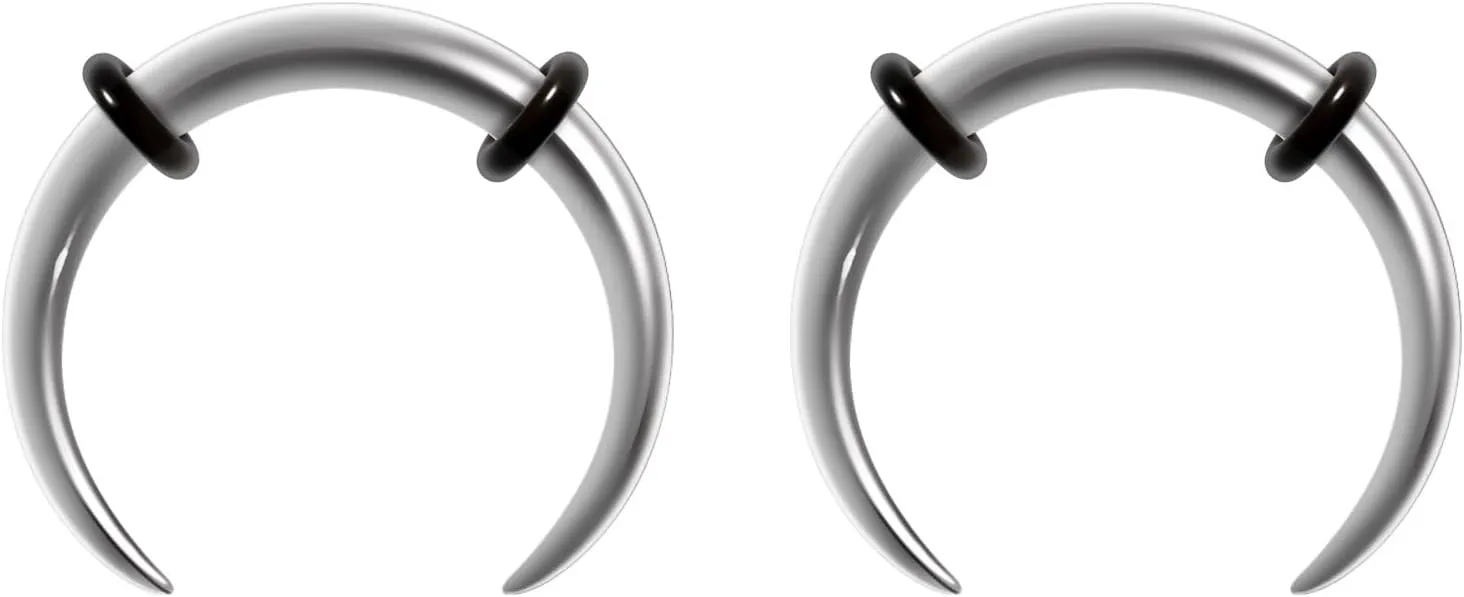 14G 16G 2Pcs Stainless Steel Pincher Septum Rings Tapers Ear Rings Crescent Tapers C Shape Buffalo Horseshoes Nose Rings O-Rings Hoops Body Piercing Jewelry Women Men
