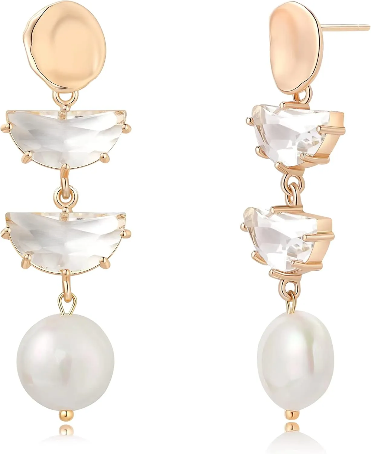 14k Gold Baroque Pearl Bridal Dangle Drop Earrings - Art Deco White Chandelier Design for Wedding | Elegant Statement Jewelry for Brides & Bridesmaids Prom