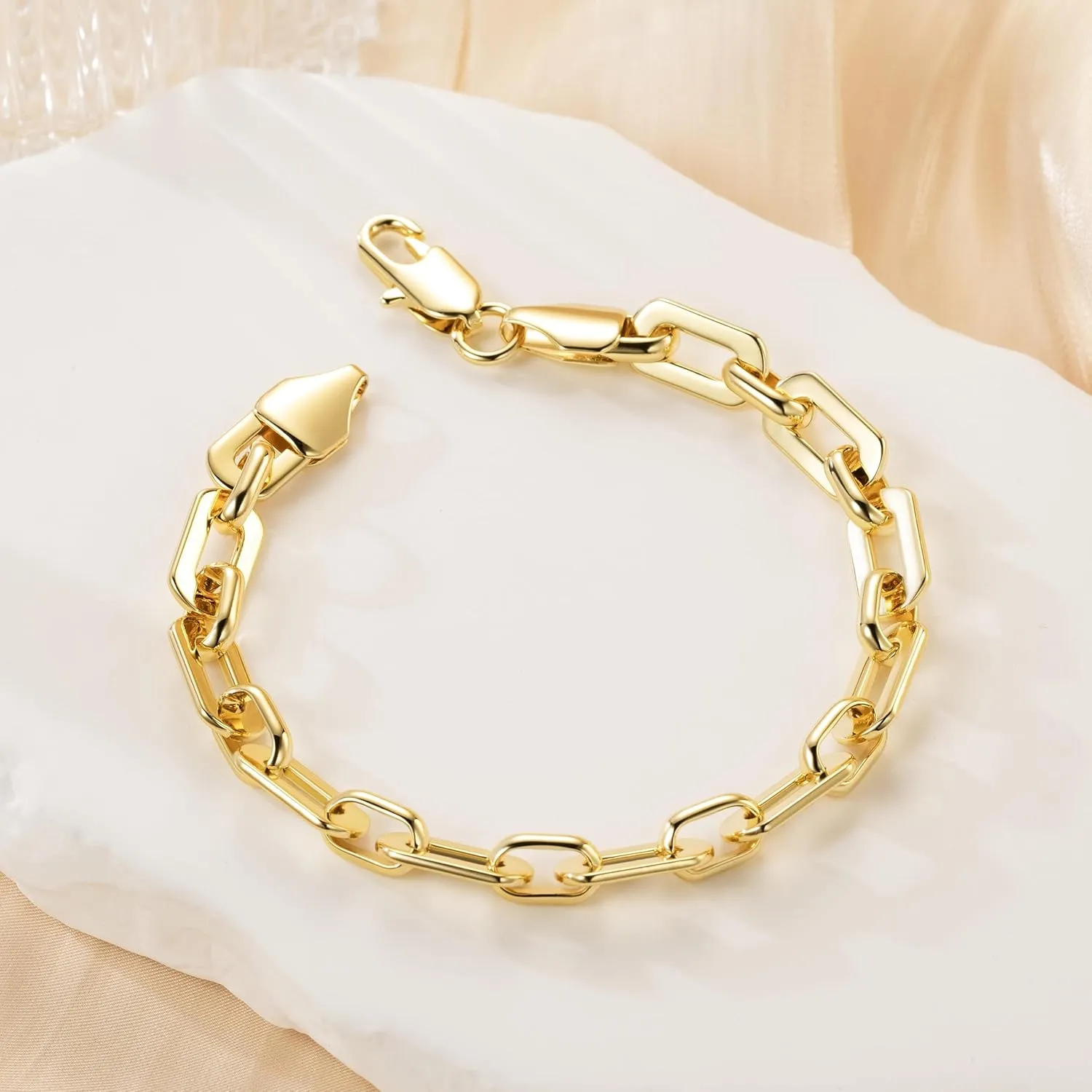 14K Gold Bracelets for Women Paperclip Design Gold Chain Bracelet Five Sizes (6.5-9 Inches) Layering Gifts for Men & Women