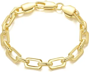 14K Gold Bracelets for Women Paperclip Design Gold Chain Bracelet Five Sizes (6.5-9 Inches) Layering Gifts for Men & Women