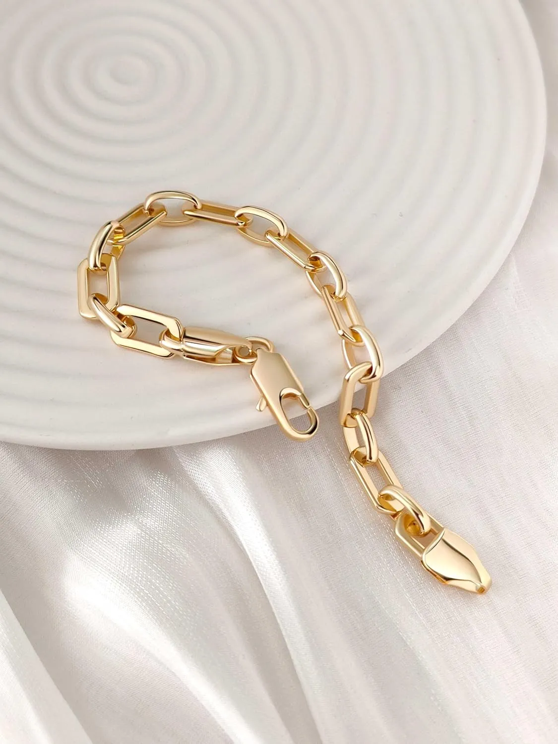 14K Gold Bracelets for Women Paperclip Design Gold Chain Bracelet Five Sizes (6.5-9 Inches) Layering Gifts for Men & Women