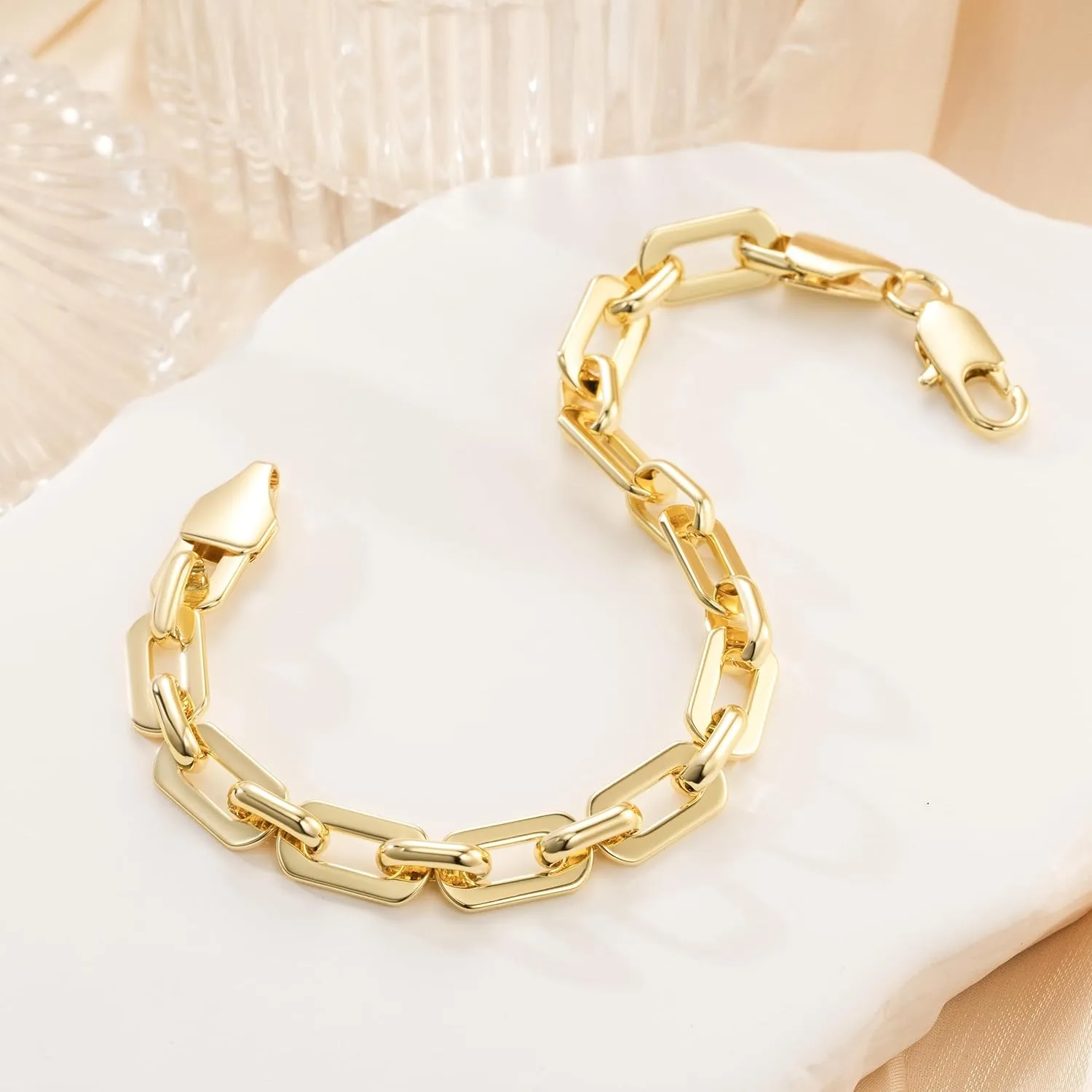 14K Gold Bracelets for Women Paperclip Design Gold Chain Bracelet Five Sizes (6.5-9 Inches) Layering Gifts for Men & Women