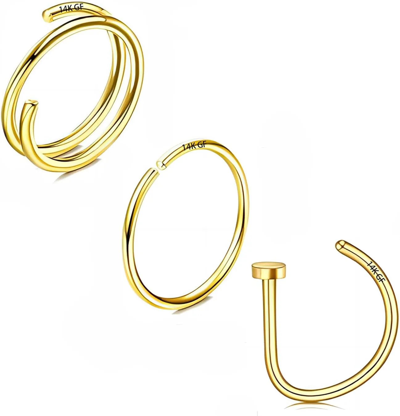 14K Gold Filled Nose Rings Hoop 20G D-Shaped Nose Rings Double Hoop Nose Ring 3Pcs Thin Nose Hoops Hypoallergenic Half Hoop 6mm/8mm/10mm Piercing Hoops Jewelry