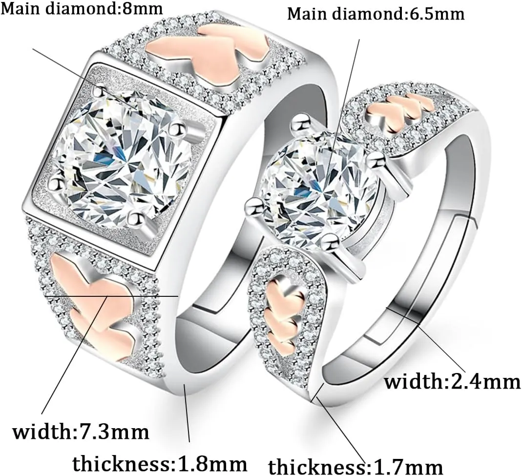 14K Gold Heart 1/2 Carat Diamond Matching Rings for Couples, Wedding Bands for Women and Men,VVS2,D-color,Gift for Wife Wedding Present