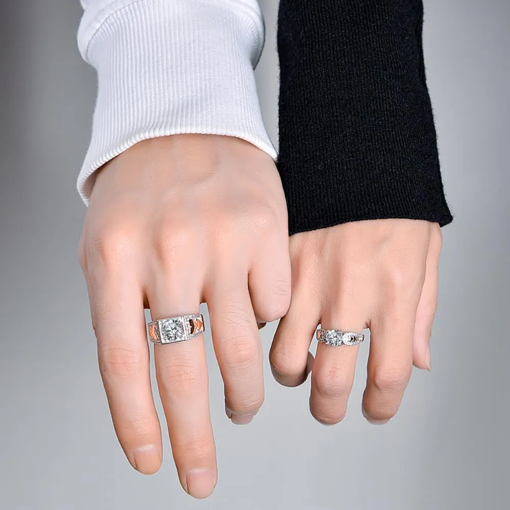 14K Gold Heart 1/2 Carat Diamond Matching Rings for Couples, Wedding Bands for Women and Men,VVS2,D-color,Gift for Wife Wedding Present