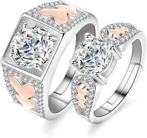 14K Gold Heart 1/2 Carat Diamond Matching Rings for Couples, Wedding Bands for Women and Men,VVS2,D-color,Gift for Wife Wedding Present