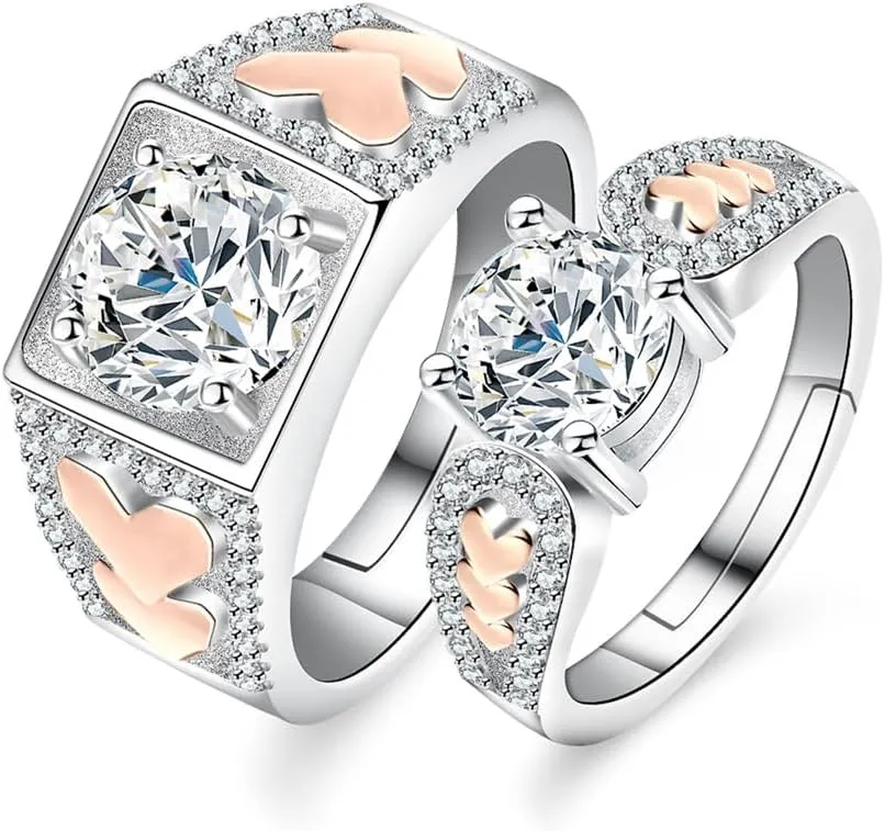14K Gold Heart 1/2 Carat Diamond Matching Rings for Couples, Wedding Bands for Women and Men,VVS2,D-color,Gift for Wife Wedding Present