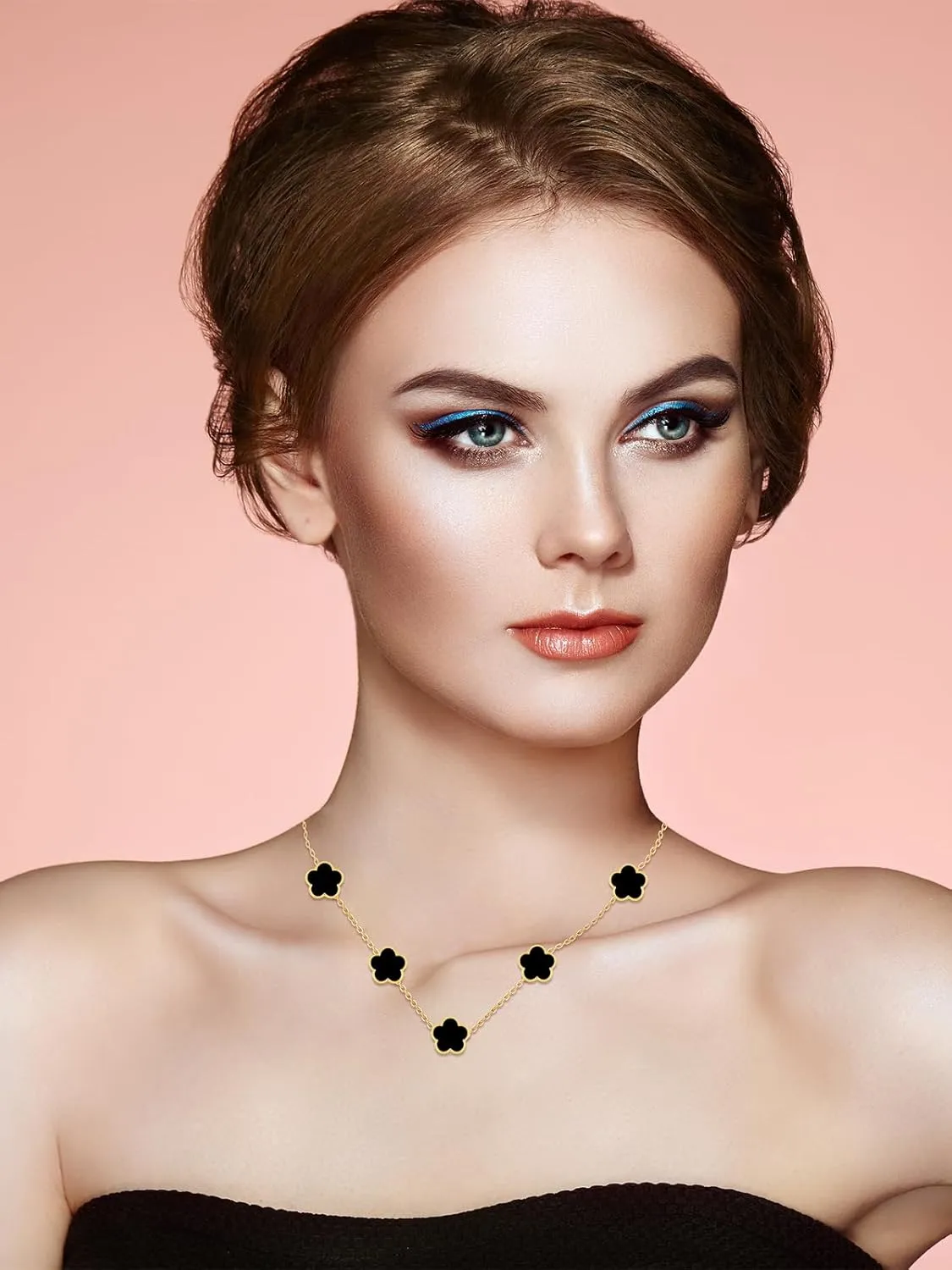 14K Gold Pendant Four Leaf Clover Necklace for Women Lucky Flower Jewelry