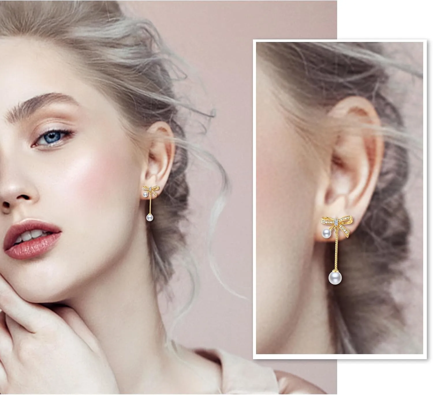 14K Gold Plated 925 Sterling Silver Posts Bow Earrings for Women, Cubic Zirconia Butterfly Stud Earrings, Hypoallergenic Earrings Fashion Jewelry Gifts for Women