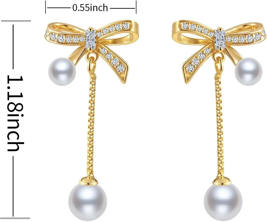 14K Gold Plated 925 Sterling Silver Posts Bow Earrings for Women, Cubic Zirconia Butterfly Stud Earrings, Hypoallergenic Earrings Fashion Jewelry Gifts for Women
