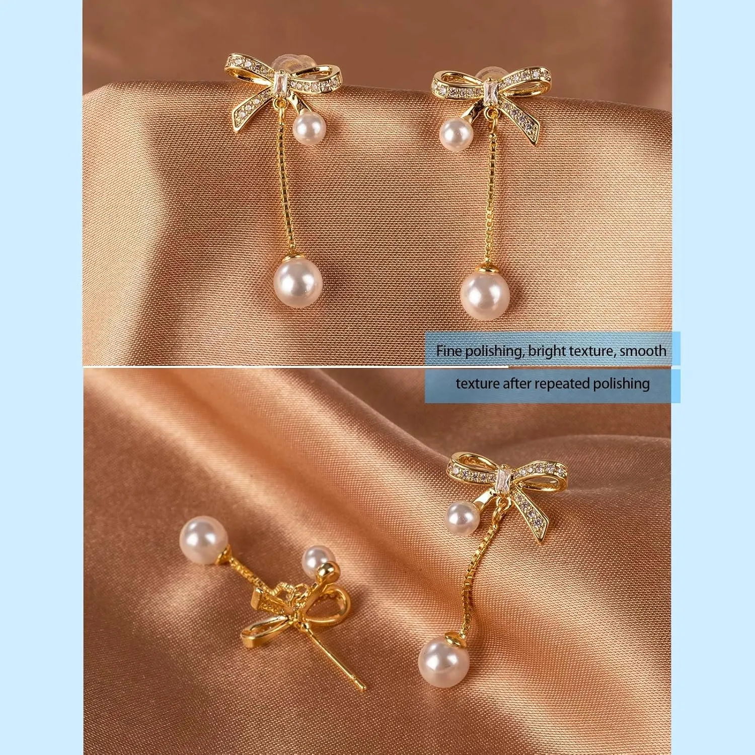 14K Gold Plated 925 Sterling Silver Posts Bow Earrings for Women, Cubic Zirconia Butterfly Stud Earrings, Hypoallergenic Earrings Fashion Jewelry Gifts for Women