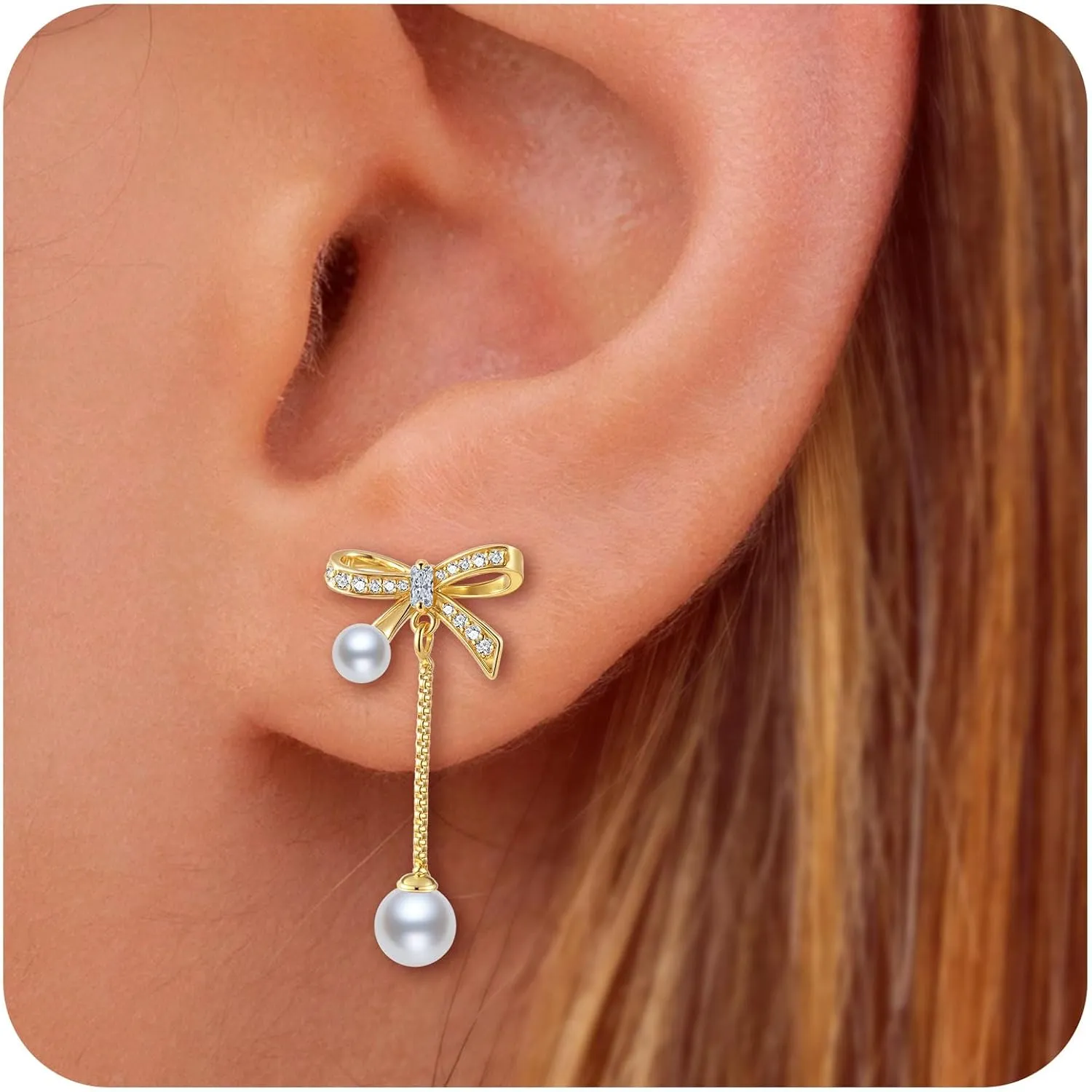 14K Gold Plated 925 Sterling Silver Posts Bow Earrings for Women, Cubic Zirconia Butterfly Stud Earrings, Hypoallergenic Earrings Fashion Jewelry Gifts for Women