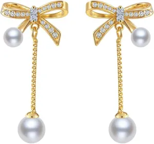 14K Gold Plated 925 Sterling Silver Posts Bow Earrings for Women, Cubic Zirconia Butterfly Stud Earrings, Hypoallergenic Earrings Fashion Jewelry Gifts for Women