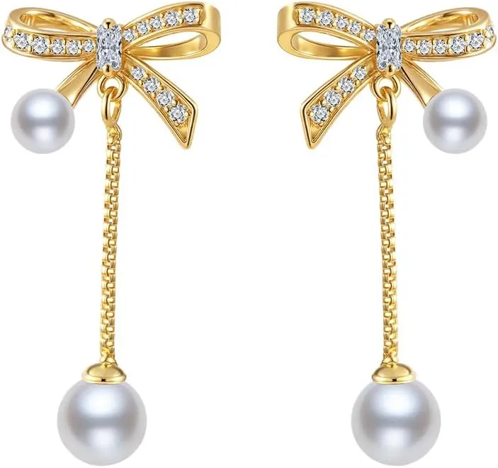 14K Gold Plated 925 Sterling Silver Posts Bow Earrings for Women, Cubic Zirconia Butterfly Stud Earrings, Hypoallergenic Earrings Fashion Jewelry Gifts for Women