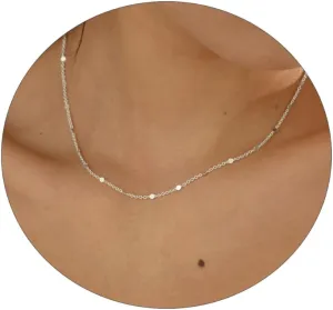 14K Gold Plated Choker Necklace for Women Dainty Coin Chain Chokers Simple Lighting Bolt Fishbone Necklaces Everyday Jewelry Gifts