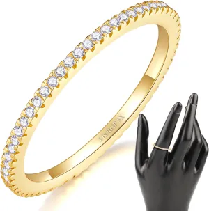 14K Gold Plated- Cubic Zirconia Simulated Diamond Stackable Rings Eternity Bands/Silver Rings, Gold Rings for Women- 1.5mm, 2mm Stacking Rings for Oura Gen 4/Oura Gen 3, Size 4-12