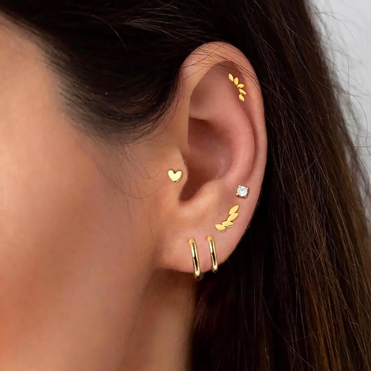 14k Gold Plated Stud Earrings Set for Women, 20g Cartilage Earrings, Minimalist Small Huggie Hoop Earrings Set for Multiple Piercing