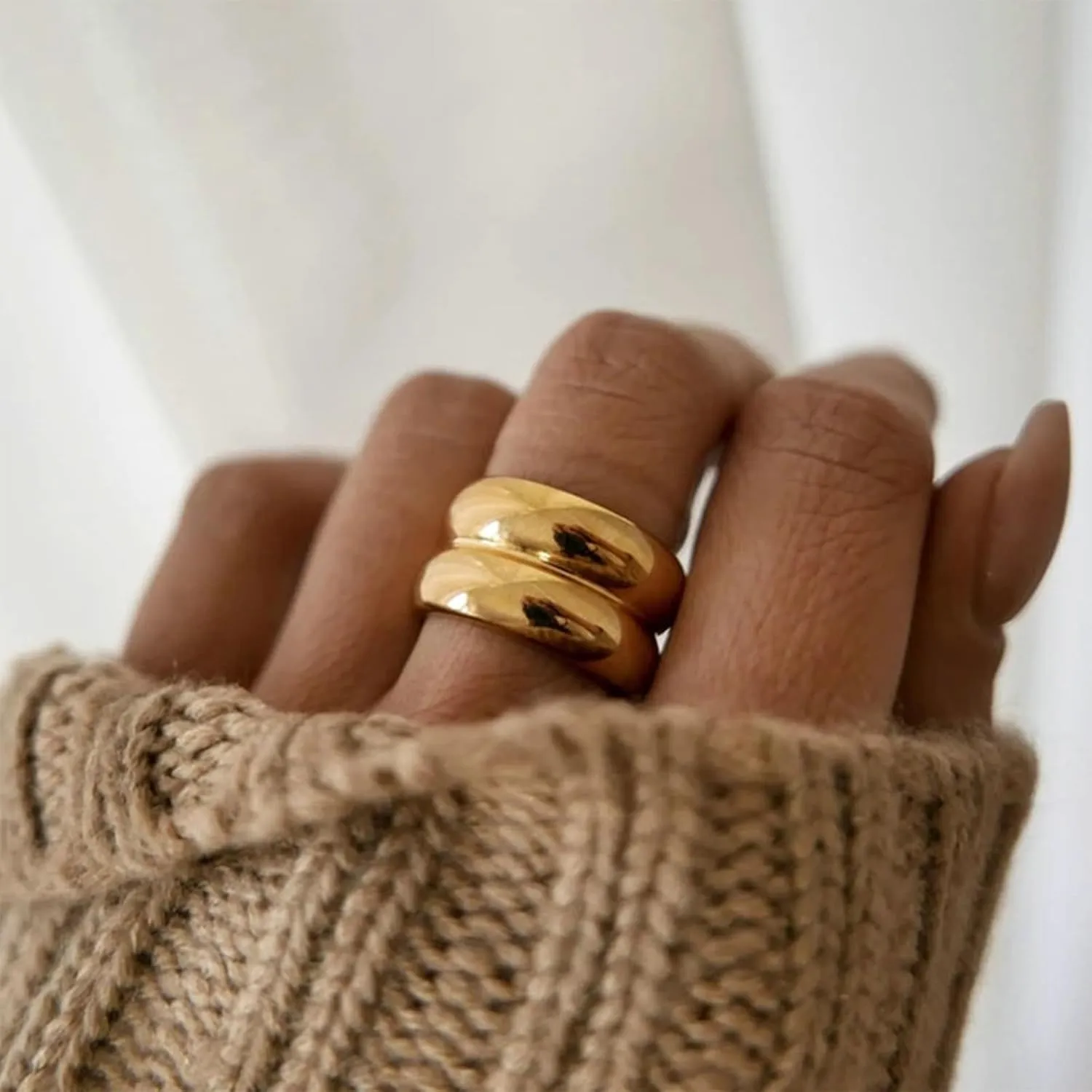 14K Gold Wide Band Rings for Women Chunky Gold Rings That Don't Tarnish Size 6-11 Statement Rings for Women Gold and Silver Rings for Women Men
