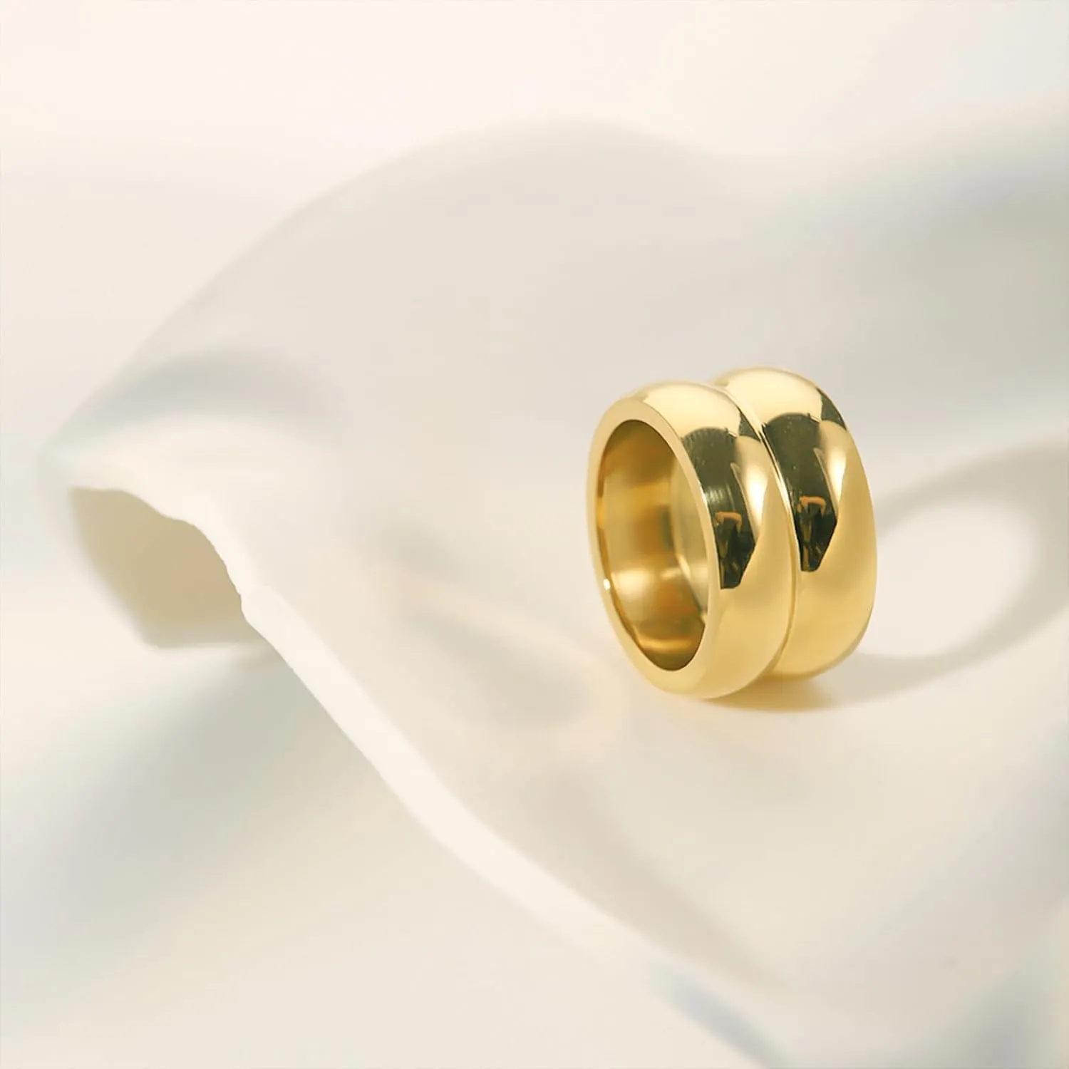 14K Gold Wide Band Rings for Women Chunky Gold Rings That Don't Tarnish Size 6-11 Statement Rings for Women Gold and Silver Rings for Women Men