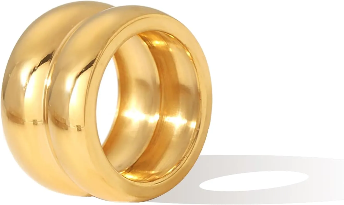 14K Gold Wide Band Rings for Women Chunky Gold Rings That Don't Tarnish Size 6-11 Statement Rings for Women Gold and Silver Rings for Women Men