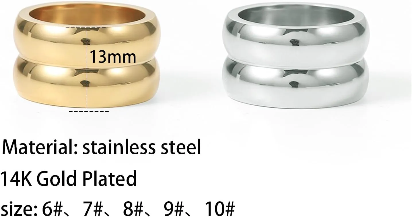14K Gold Wide Band Rings for Women Chunky Gold Rings That Don't Tarnish Size 6-11 Statement Rings for Women Gold and Silver Rings for Women Men