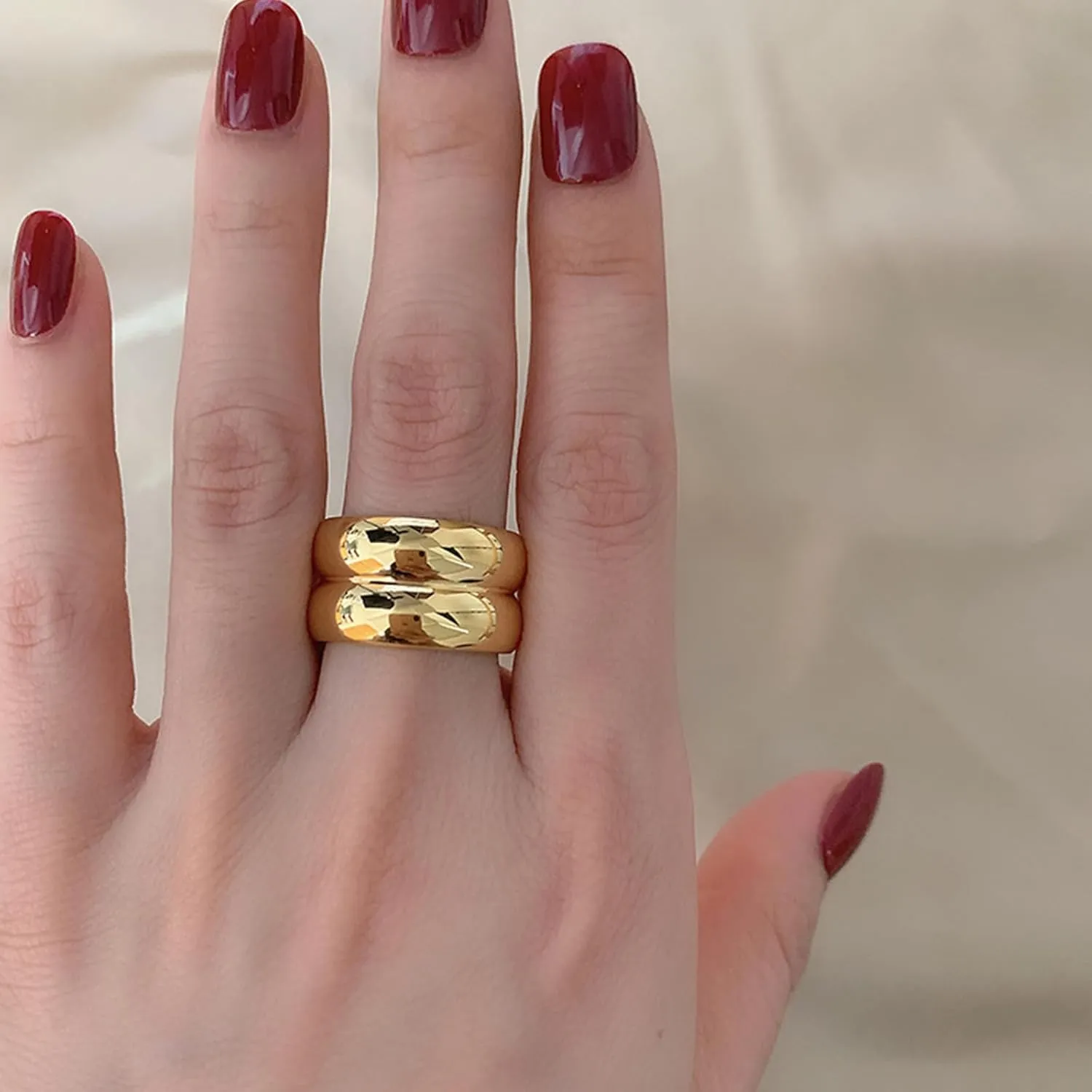 14K Gold Wide Band Rings for Women Chunky Gold Rings That Don't Tarnish Size 6-11 Statement Rings for Women Gold and Silver Rings for Women Men