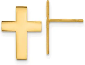 14k Solid Yellow Gold Polished Religious Faith Cross Earrings Stud Earring for Women