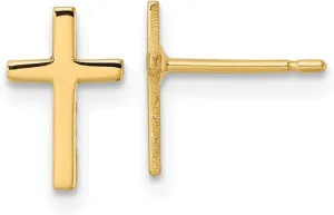 14k Yellow Gold Polished Post Religious Faith Cross Earrings 10x7mm Stud Earring for Women