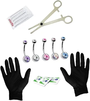 15Pcs Navel Ring Piecing Kit with Gloves Durable Set Belly Button Jewelry for Women Easy to Clean and