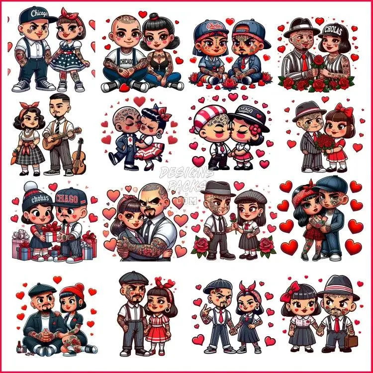 16 Old School Cholas valentine Designs Bundle PNG