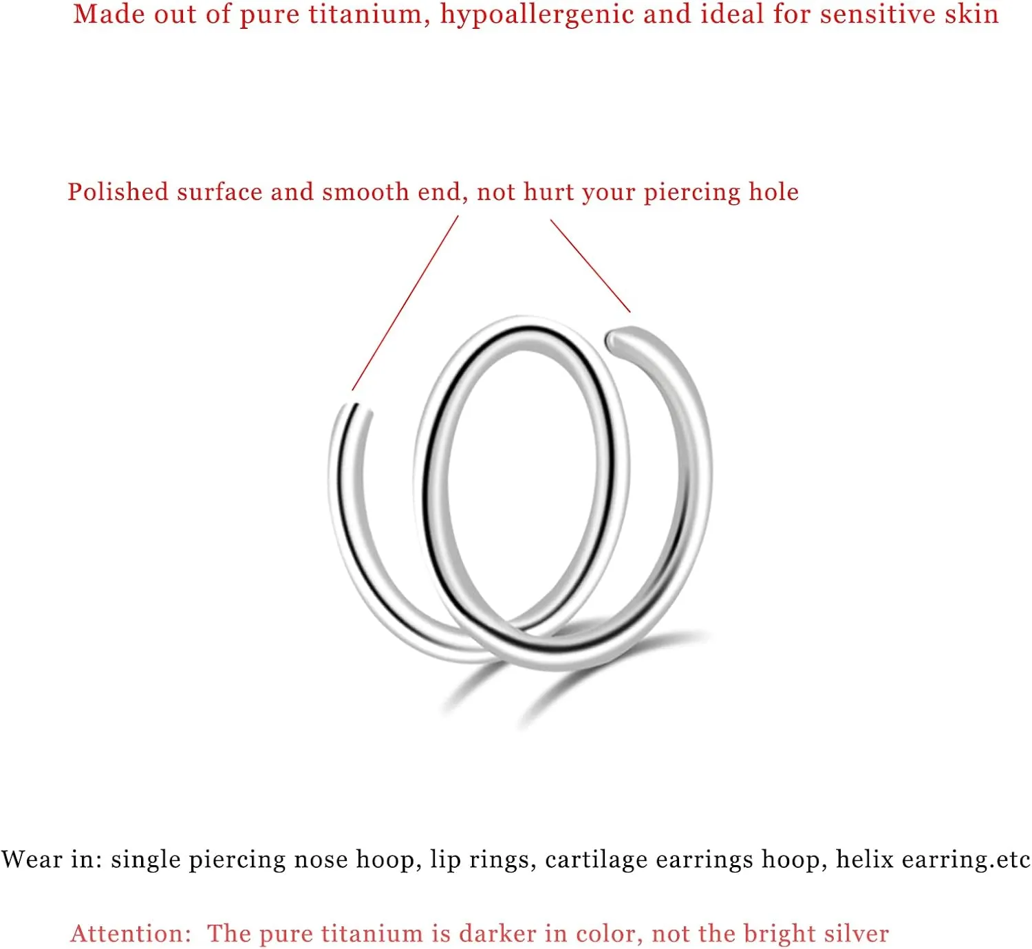 16G/18G/20G Implant Grade Titanium Nose Ring CZ Daith Jewelry Cartilage Earrings Hoops 6-12mm, ASTM F136 Titanium Helix Rook Tragus Lip Septum Rings Hypoallergenic Piercing Jewelry for Women Men