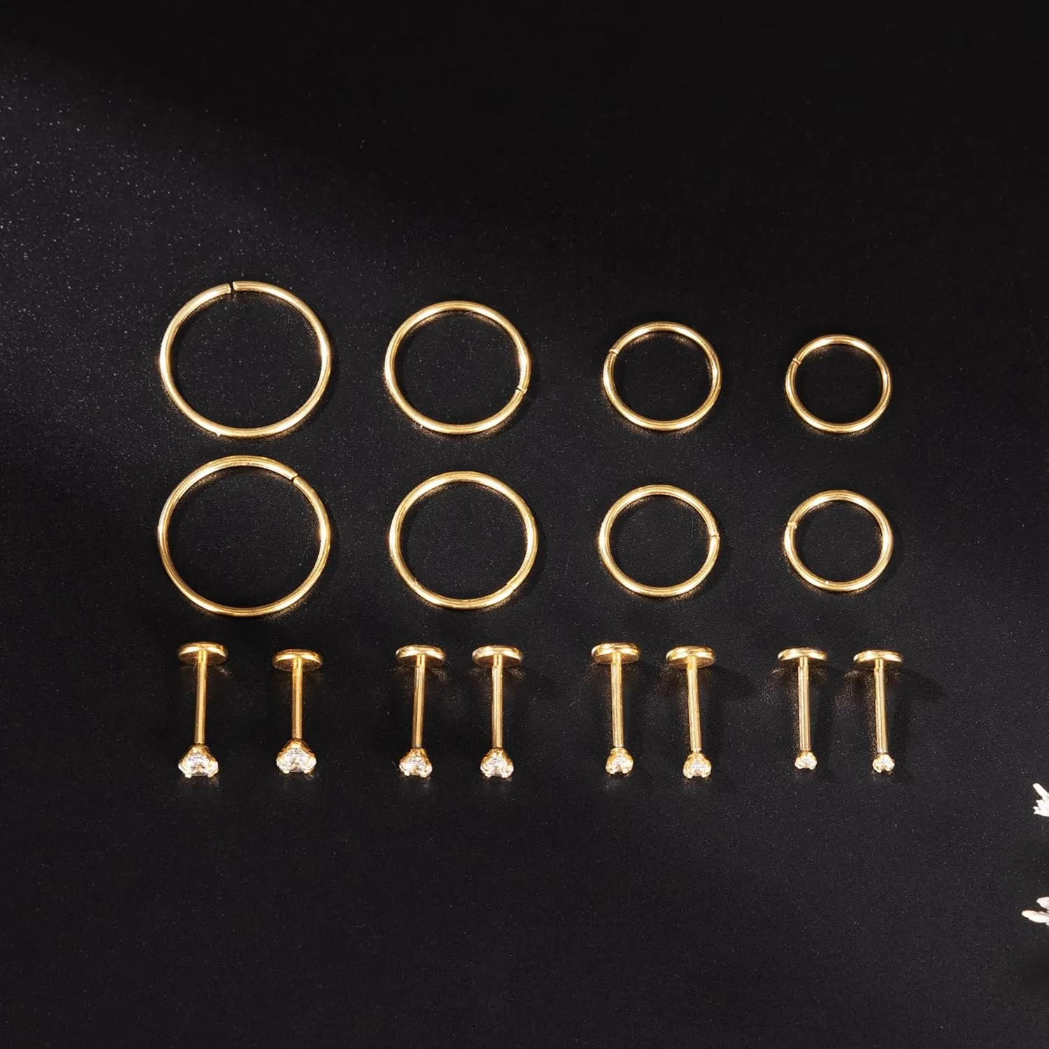 16Pcs 18G 20G 316L Stainless Steel Threadless Push in Nose Rings Studs for Women Men Nose Rings Hoop Nose Piercing Jewelry CZ 1.5-3mm