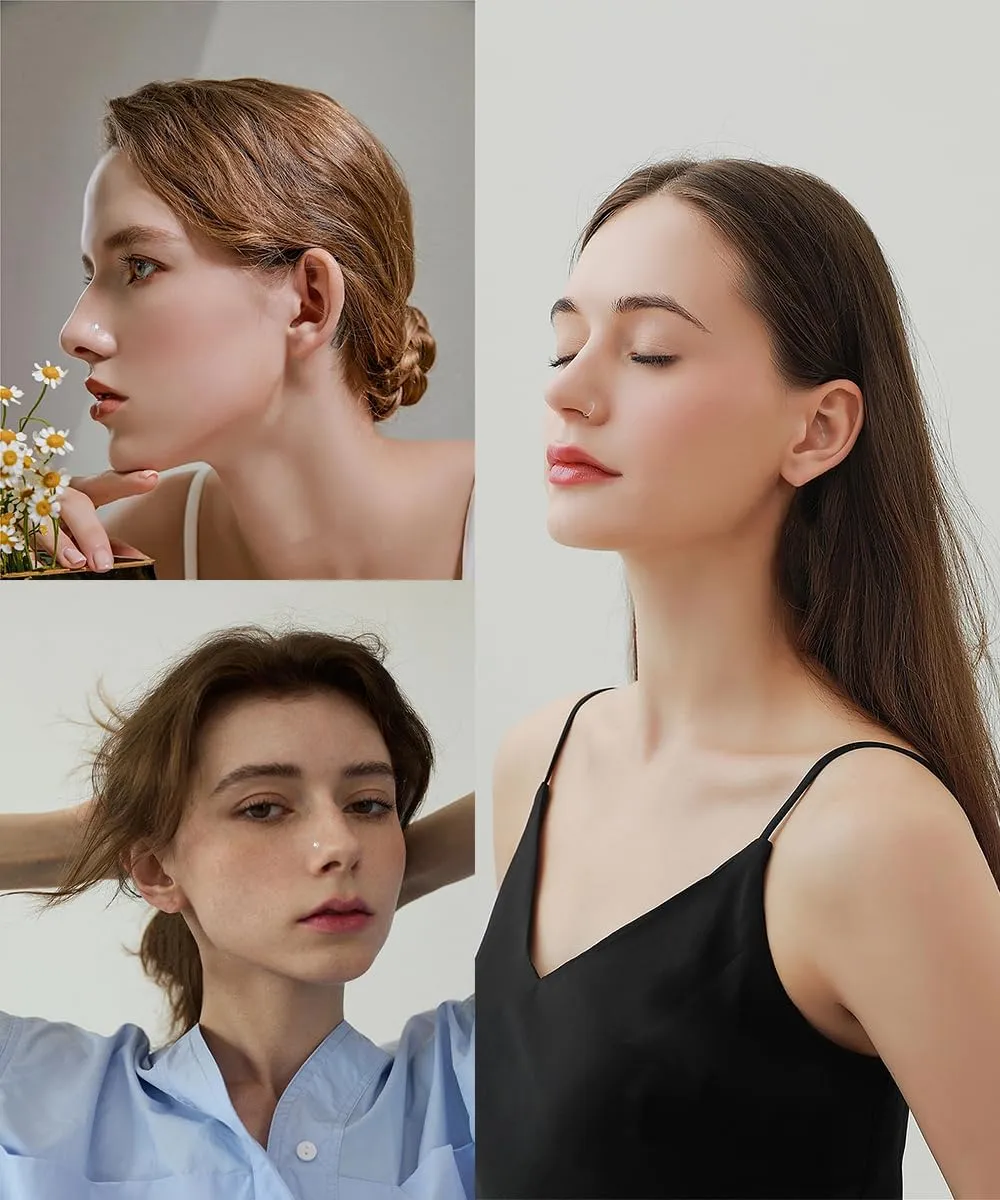18 Pcs 18G 20G 22G Surgical Steel Nose Rings Hoop for Women Men Nose Studs Double Nose Ring Set Nostril Piercing Jewelry