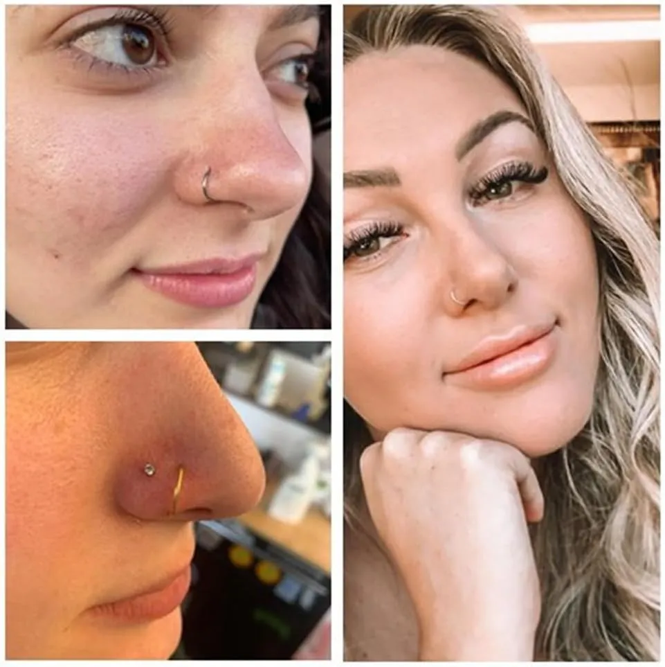 18 Pcs 18G 20G 22G Surgical Steel Nose Rings Hoop for Women Men Nose Studs Double Nose Ring Set Nostril Piercing Jewelry