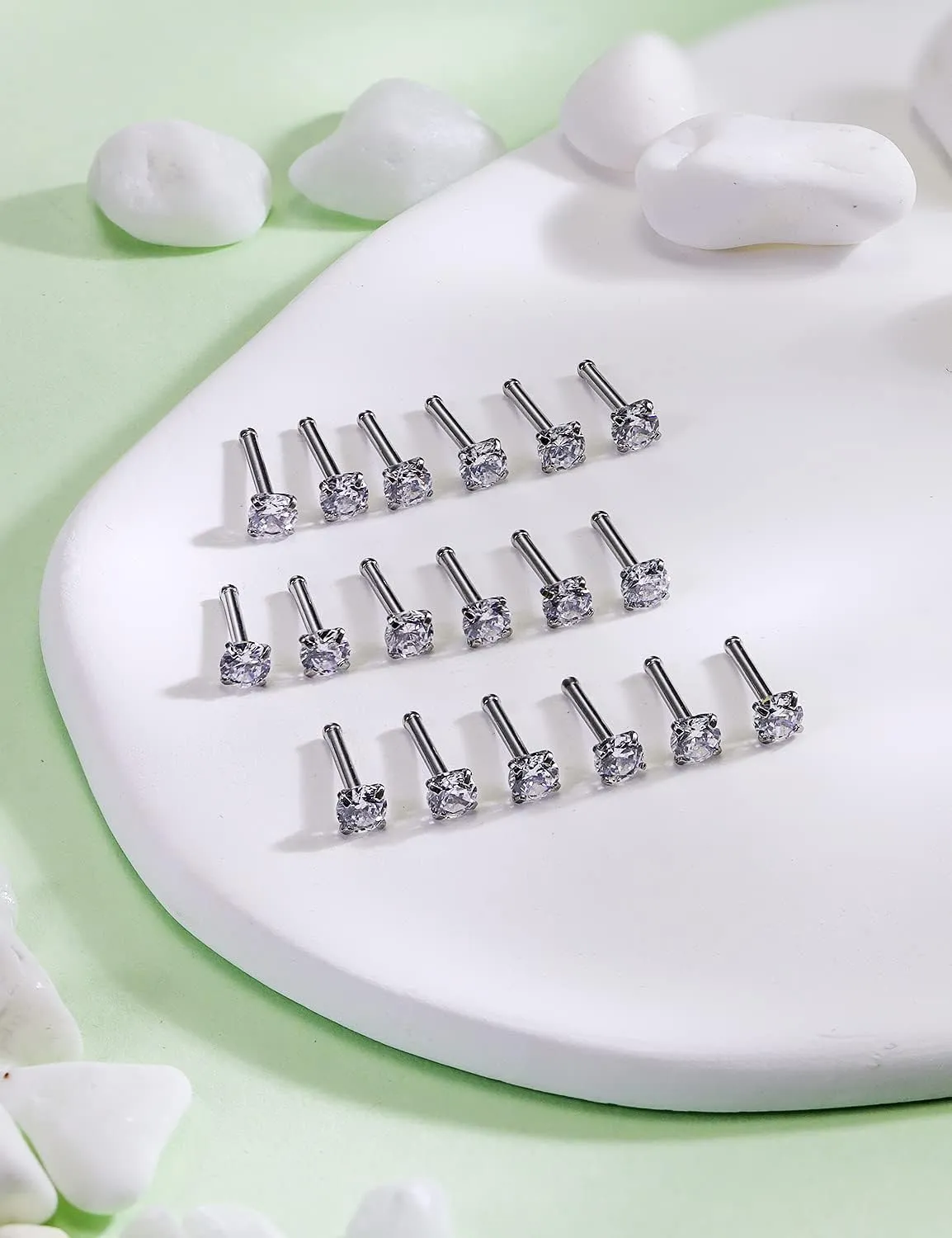 18G 20G 22G Nose Rings Studs with Cubic Zirconia 316L Surgical Steel Straight Screw L Shaped Nose Studs Piercing Jewelry for Women Men Girl CZ 1.5mm 2mm 2.5mm 3mm 20Pcs
